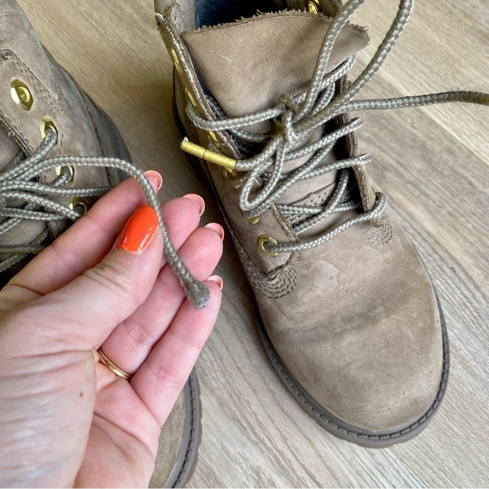 Timberland Dark Beige Nubuck Leather Boots | Waterproof | Unisex Junior Kids - Picture 6 of 14